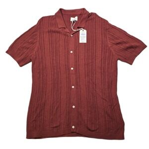 Civil‎ Society Beckett Knit Shirt Mens Large Rust Short Sleeve Button NEW